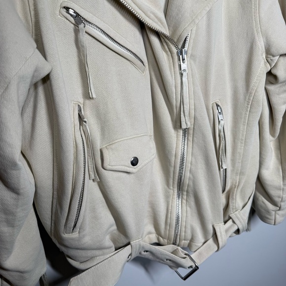 We The Free Free People Cream Cotton Moto Jacket Size M - Picture 3 of 8